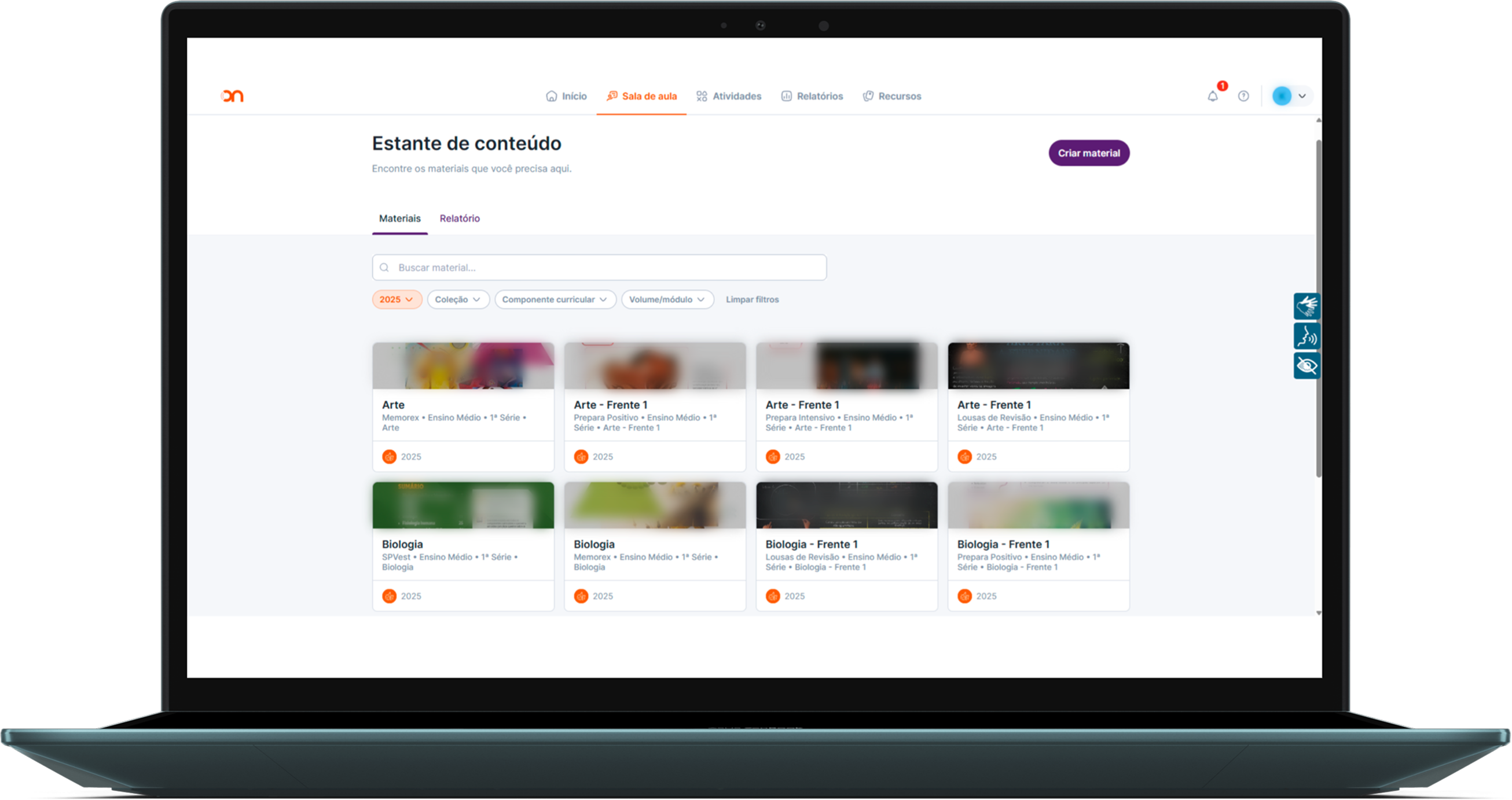 Captura de tela da página de acesso aos matériais didáticos