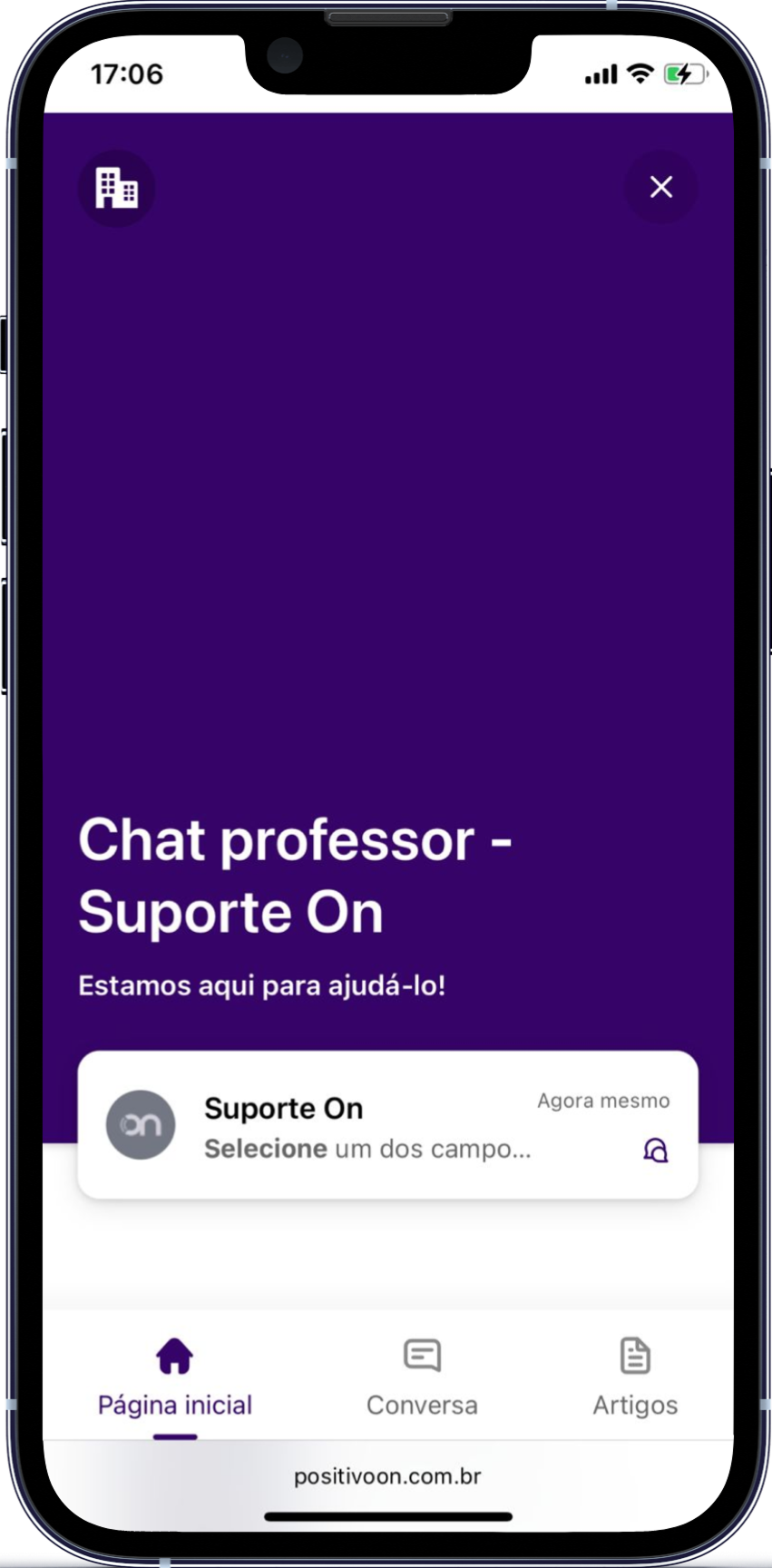 Captura de tela da página do chatbot da versão mobile da plataforma de ensino da Arco Educação
