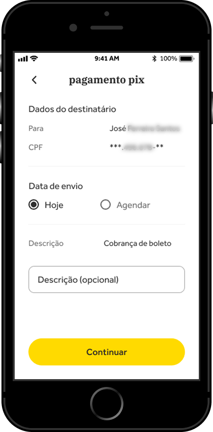 Captura de tela da tela de pagamento por PIX do aplicativo Will Bank